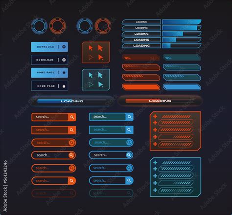 Sci Fi Futuristic Ui Elements Set Icons Buttons Loading Progress Bar