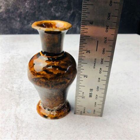 Antique Mini Ming Dynasty Chinese Hand Made Brown Glaze Porcelain Vase