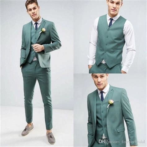 Modest Men Suits Mint Green Slim Fit Three Pieces Clothing Notched