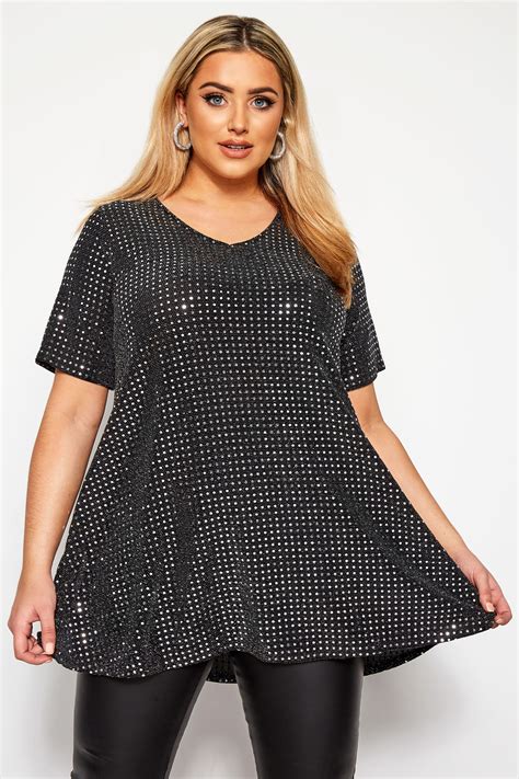Black Sparkle Embellished Swing Top Yours Clothing