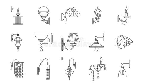 Wall Lamps Line Icons Set Stock Vector Illustration Of Icon 77145164