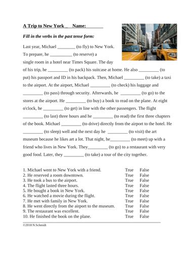 English Past Tense Worksheet A Trip To New York Travel Airport Esl