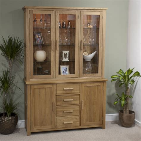 Eton Solid Oak Furniture Large Glazed Dresser Display Cabinet With