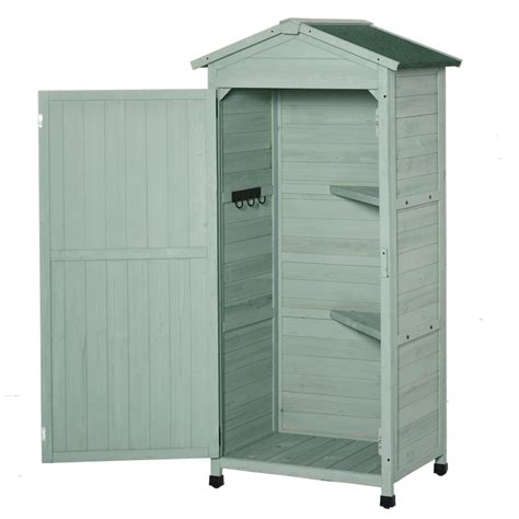 Wooden Garden Cabinet 3 Tier Storage Shed Lockable Organizer Hooks