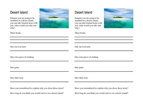 You survive a light plane crash on a desert island, alone. What would you take to a desert island? | Teaching Resources