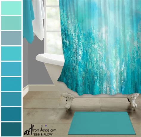 Aqua Gray And Teal Shower Curtain Abstract Fabric Shower Etsy