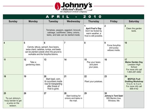 March April 2010 Calendar