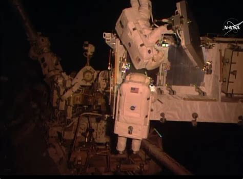 iss spacewalkers hook up new space station batteries blaze through bonus task list