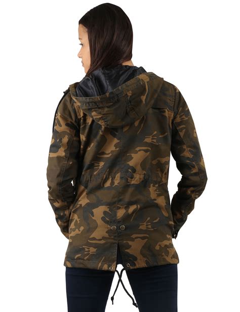 Womens Hooded Anorak Jacket Satin Lined Plus Size Safari Military Parka