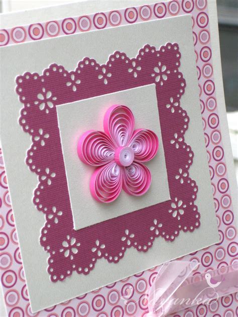 Holding the strip with clip will prevent you cutting the entire strips. Beautiful Paper Quilling Greeting Card in shades of Pink for