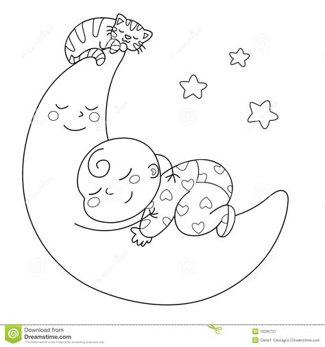 Sleeping baby clipart black and white. Sleeping baby stock vector. Illustration of moon, white ...