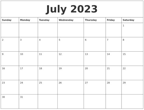 July 2023 Free Downloadable Calendar