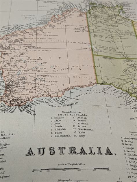 Antique Map Of Australia 1870s Original Detailed Etsy