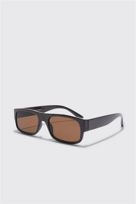 Men S Narrow Rectangle Sunglasses Boohoo Uk