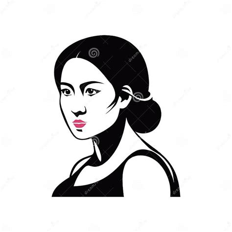 Chinese Woman Face Flat Portrait Vector Logo Stock Vector