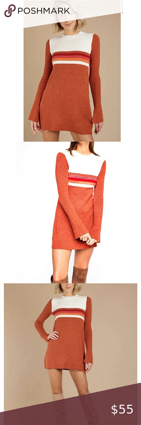 Free People Colorblock Swit Mini Sweater Dress In Red Orange Multi Stripe