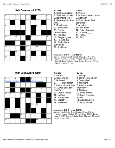 Printable Puzzle Answers Printable Crossword Puzzles