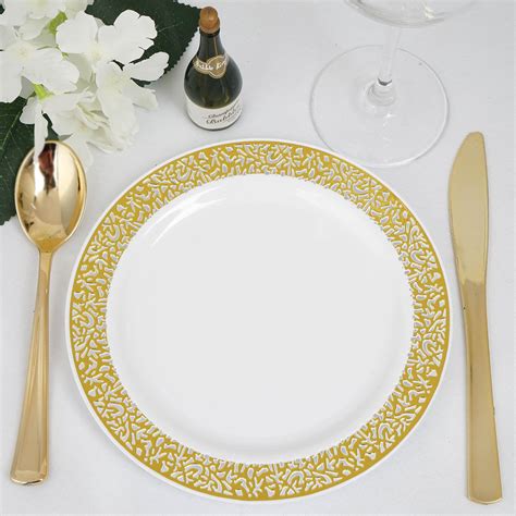 Efavormart 50 Pcs Gold Trimmed Round Disposable Plastic Plate Dinner