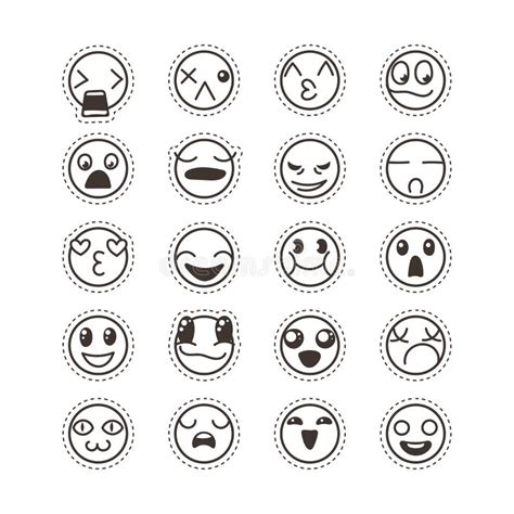 set of cute lovely kawaii emoticon sticker collection stock vector illustration of cartoon