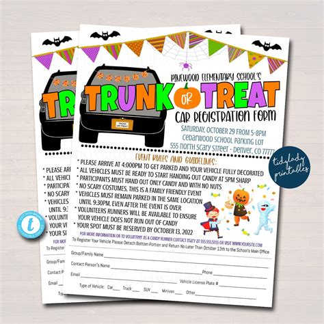 Trunk Or Treat Car Registration Form Printable Halloween Flyer