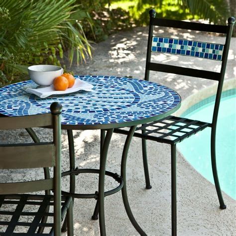 Ocean Waves Blue Mosaic Wrought Iron Small Space Patio Dining Set