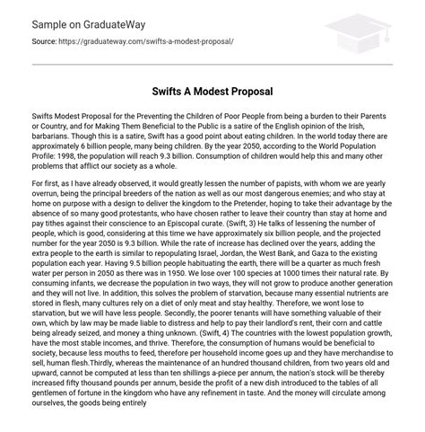⇉swifts a modest proposal essay example graduateway