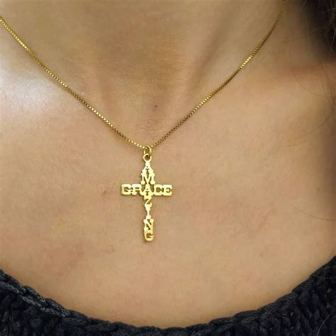 Amazing Grace ️ Cross Hamsa Pendant Initial Pendant Necklace Gold