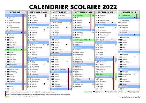 Calendrier Scolaire 2022