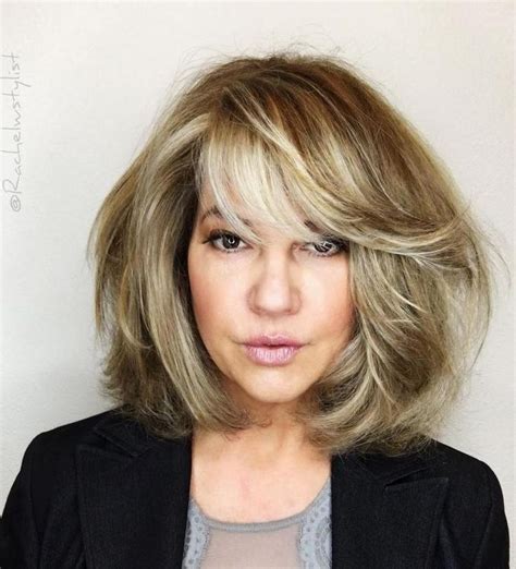 Messy Lob With Side Swept Bangs Angled Bob Hairstyles Blonde Bob
