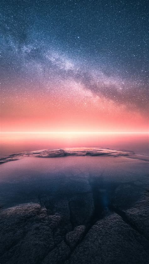 Download 720x1280 Wallpaper Horizon Twilight Milky Way Sky Sunset