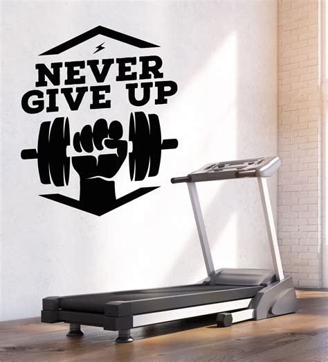 Vinyl Wall Decal Gym Fitness Never Give Up Motivational Words Stickers