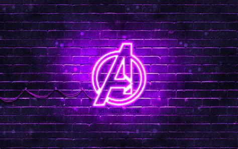 Download Wallpapers Avengers Violet Logo 4k Violet Brickwall