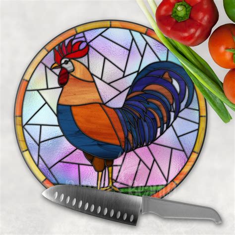 Faux Stained Glass Rooster Cutting Board Rooster Glass Cutting Board Farmhouse Decor