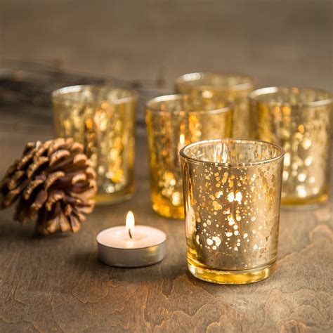Set Of 120 Gold Mercury Glass Candle Votive By