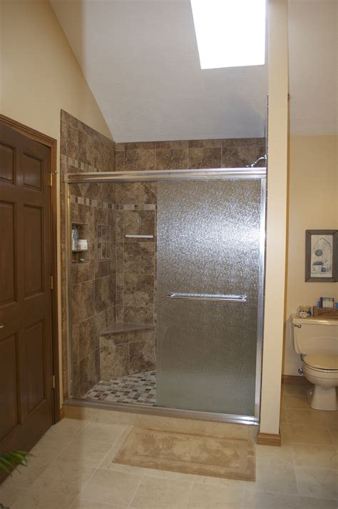 cmh builders tiled walk in shower with rain texture glass shower door walk in shower doors