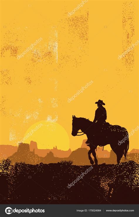 Silhouette Cowboy Riding Horse Sunset Stock Vector Image By ©rexandpan