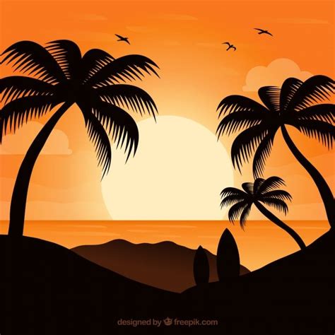 Sunset Background With Palm Trees Free Vector Sunset Canvas Painting