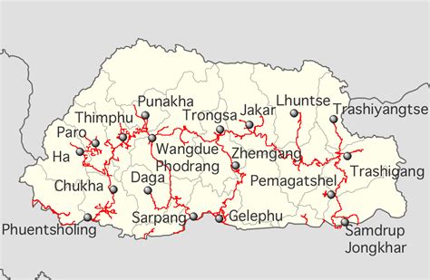 Bhutan Main Roads • Map •