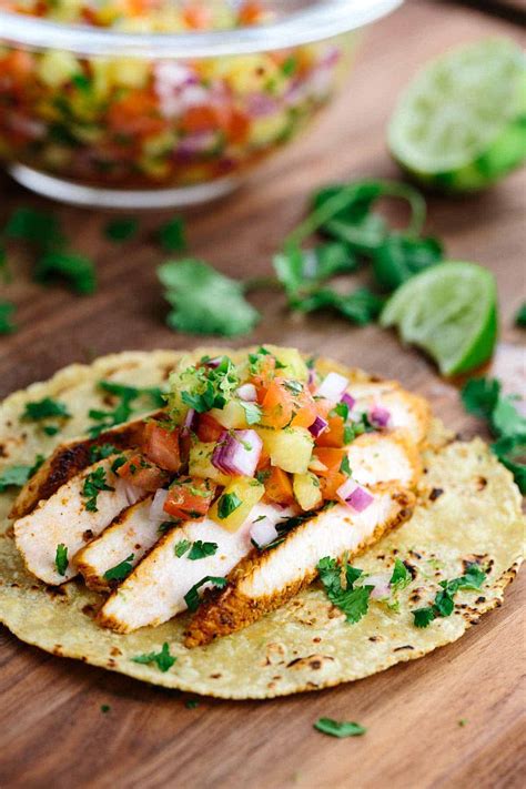 We gift to you 50+ amazing taco recipes, from chicken to shrimp to pork to honey chipotle tacos. Chicken Tacos with Pineapple Salsa - Jessica Gavin