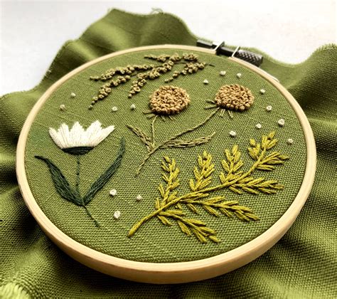 Botanical Hand Embroidery Unique Items Products Modern Embroidery