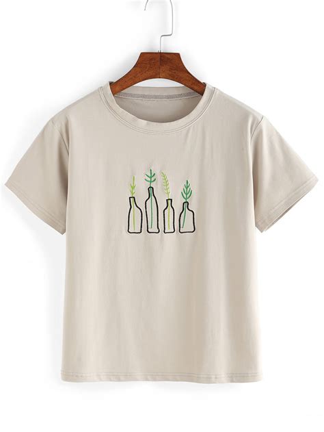 Browse through different shirt styles and colors. Shop Grey Plant Embroidered T-Shirt online. SheIn offers ...