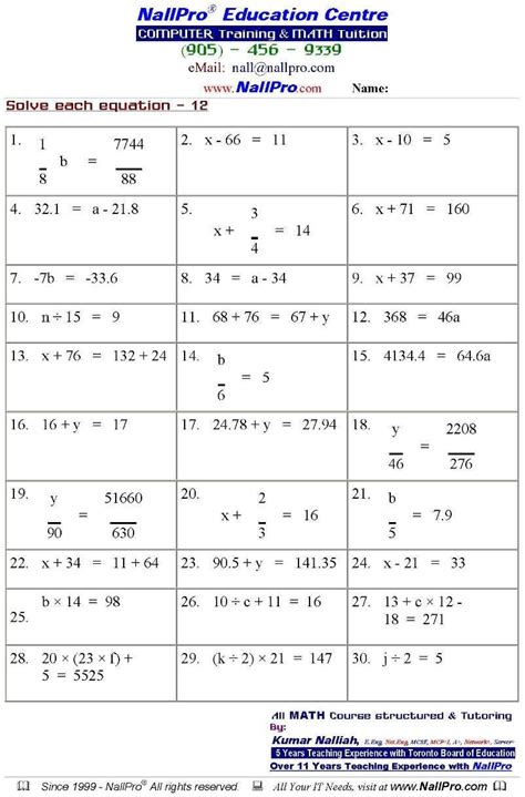 Math Worksheets For Grade 10