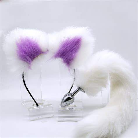 erotic cosplay accessories set fox tails metal anal plug with cute ears headbands anus prostate