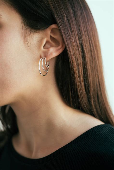 Triple Hoops Sterling Silver Earrings Multiple Hoop Earrings Triple