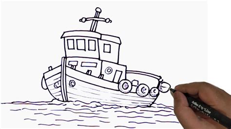 How To Draw A Fishing Boat Easy Easy Fishing Boat Drawing Lesson