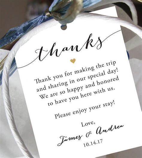 Wedding Welcome Bag Tag Set Of 10 Script Thank You T Tags For