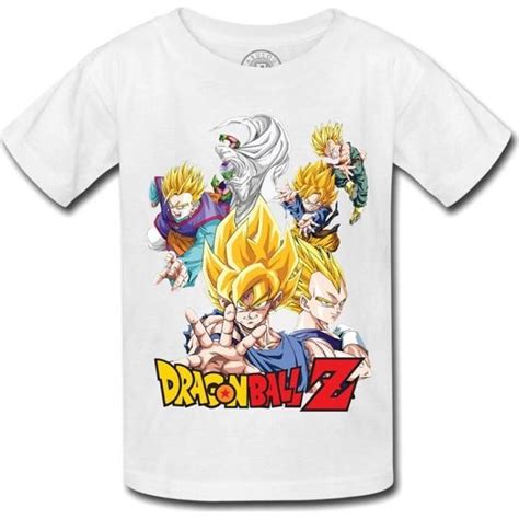 T Shirt Enfant Dragon Ball Z Sangoku Trunk Vegeta Piccolo San Gohan Film Anime Manga Blanc
