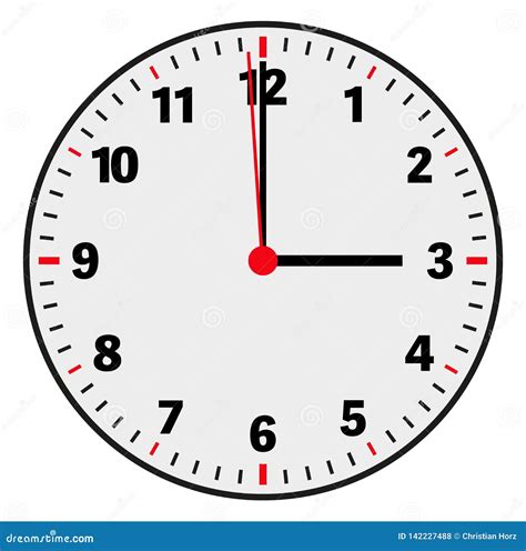 Ilustração Do Vetor Da Face Do Relógio Que Mostra 3 Horas No Branco