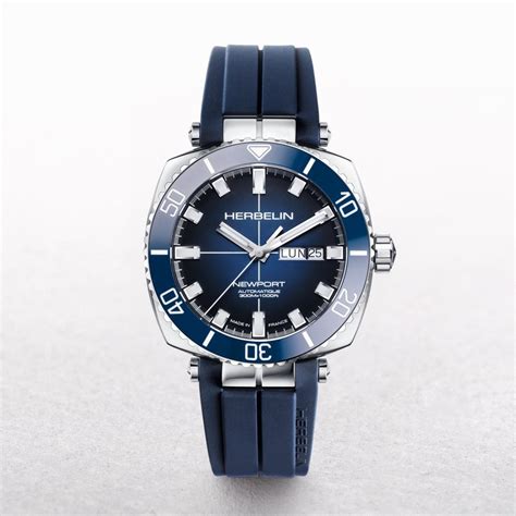 michel herbelin blue dial newport diver watch with rubber strap