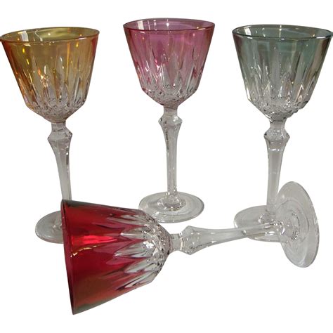 Antique Baccarat Cut And Colored Crystal Wine Glasses